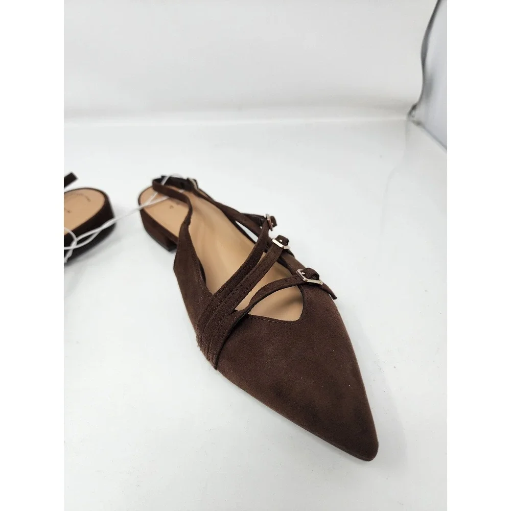 A New Day Womens Slingback Flats Brown Faux Suede Casual Size 7